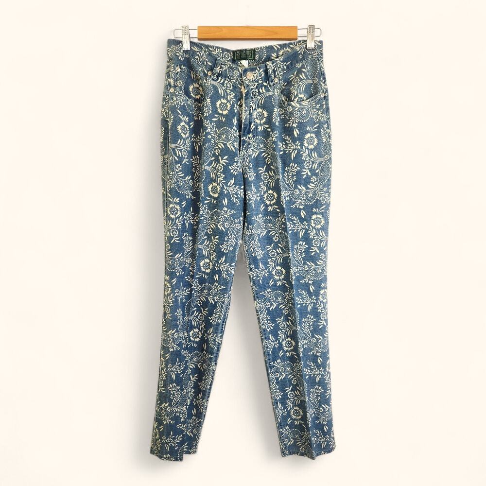 Vtg 80s Ralph Lauren COUNTRY Floral Print Pants Size 10 Linen Blend USA ILGWU
